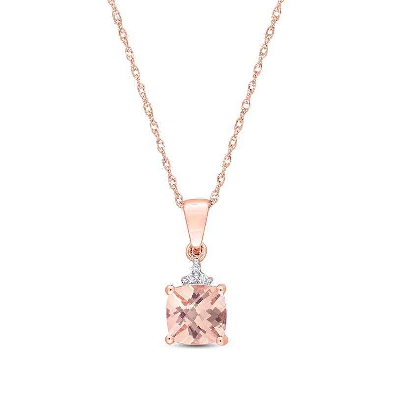 Main Image 1 of Morganite & Diamond Necklace 10K Rose Gold 17&quot;