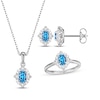 Thumbnail Image 1 of Oval-Cut Swiss Blue Topaz & White Lab-Created Sapphire Scalloped Frame Gift Set Sterling Silver