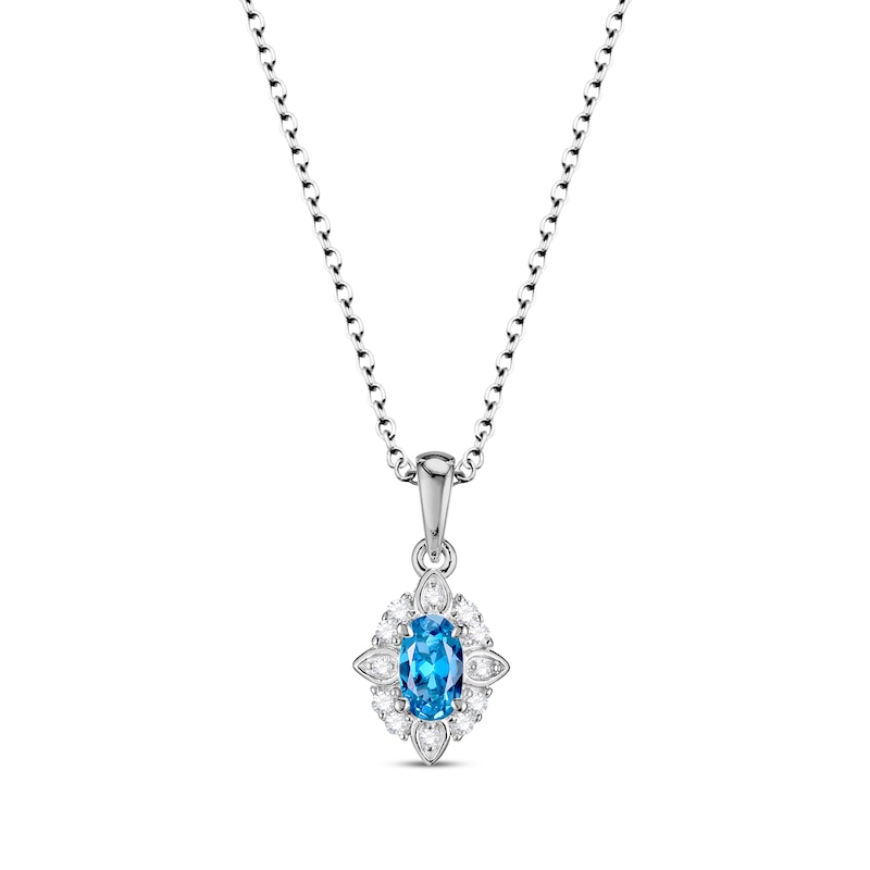 Main Image 2 of Oval-Cut Swiss Blue Topaz & White Lab-Created Sapphire Scalloped Frame Gift Set Sterling Silver