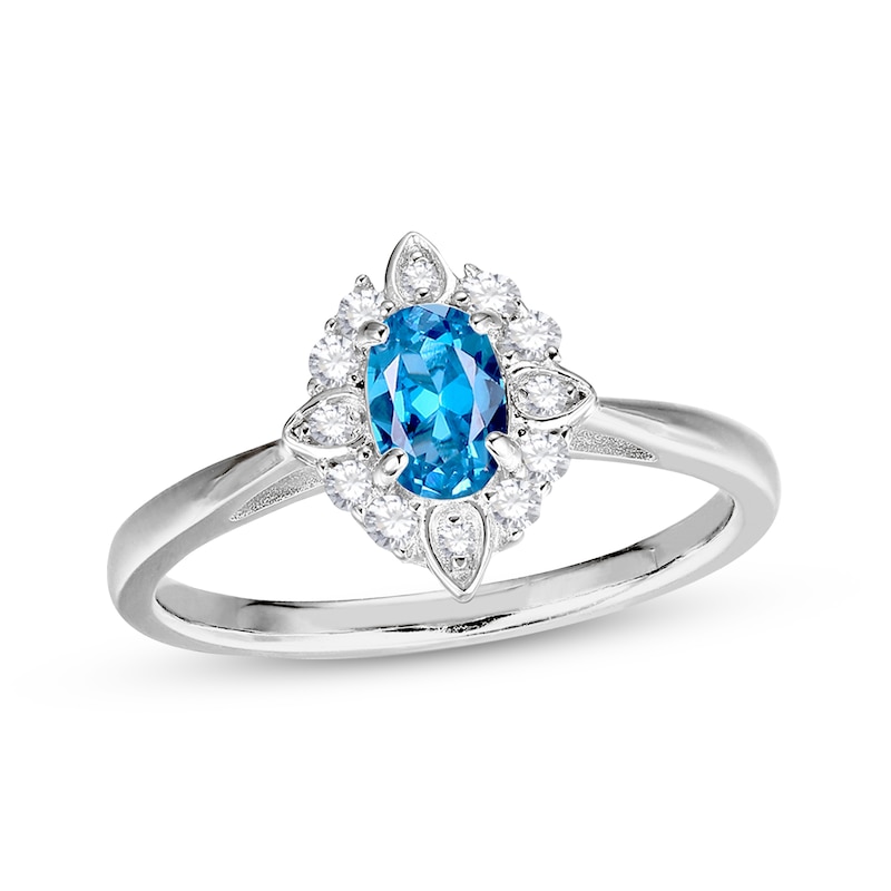 Main Image 3 of Oval-Cut Swiss Blue Topaz & White Lab-Created Sapphire Scalloped Frame Gift Set Sterling Silver