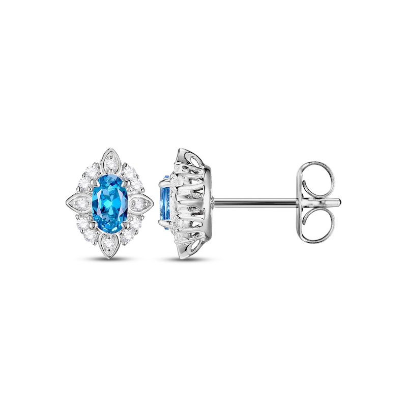 Main Image 4 of Oval-Cut Swiss Blue Topaz & White Lab-Created Sapphire Scalloped Frame Gift Set Sterling Silver