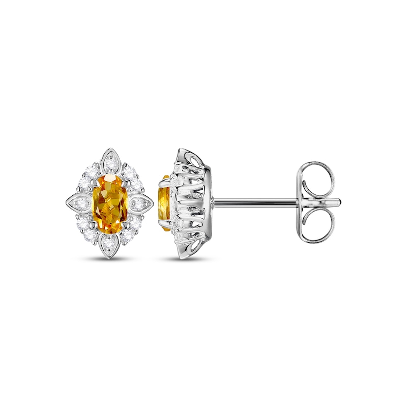 Main Image 4 of Oval-Cut Citrine & White Lab-Created Sapphire Scalloped Frame Gift Set Sterling Silver