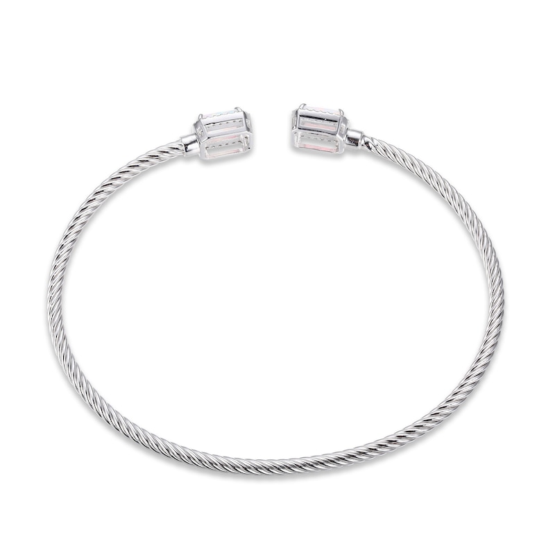 Emerald-Cut Lab-Created Opal & White Lab-Created Sapphire Rope Cuff Bracelet Sterling Silver