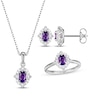 Thumbnail Image 1 of Oval-Cut Amethyst & White Lab-Created Sapphire Scalloped Frame Gift Set Sterling Silver