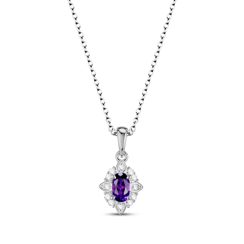 Main Image 2 of Oval-Cut Amethyst & White Lab-Created Sapphire Scalloped Frame Gift Set Sterling Silver