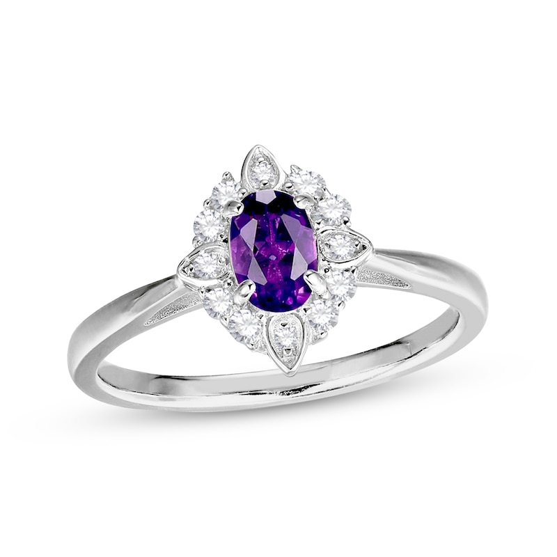 Main Image 3 of Oval-Cut Amethyst & White Lab-Created Sapphire Scalloped Frame Gift Set Sterling Silver