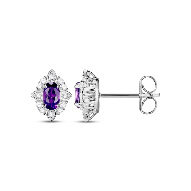 Main Image 4 of Oval-Cut Amethyst & White Lab-Created Sapphire Scalloped Frame Gift Set Sterling Silver