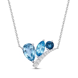 Multi-Shape Blue Topaz & White Lab-Created Sapphire Necklace Sterling Silver 18&quot;