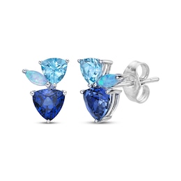 Multi-Shape Ceylon Lab-Created Sapphire, Blue Topaz & Blue Lab-Created Opal Earrings Sterling Silver