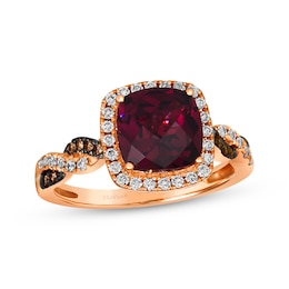 Le Vian Chocolate Twist Cushion-Cut Rhodolite Ring 1/3 ct tw Diamonds 14K Strawberry Gold