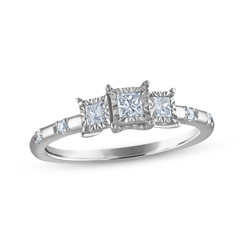 Main Image 1 of Memories Moments Magic Princess-Cut Diamond Three-Stone Engagement Ring 1/4 ct tw 14K White Gold