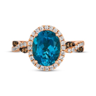 Le Vian Chocolate Twist Oval-Cut Blue Topaz Ring 1/3 ct tw Diamonds 14K ...