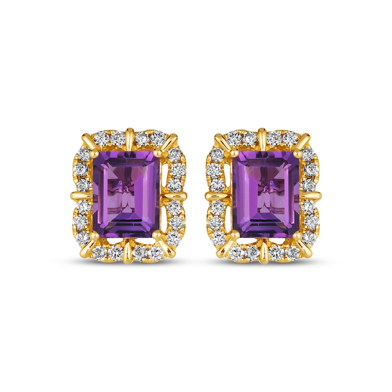 Main Image 2 of Le Vian Emerald-Cut Amethyst Earrings 5/8 ct tw Diamonds 14K Honey Gold