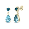 Thumbnail Image 1 of Round-Cut London Blue Topaz & Pear-Shaped Swiss Blue Topaz Drop Earrings 10K Yellow Gold