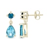 Thumbnail Image 3 of Round-Cut London Blue Topaz & Pear-Shaped Swiss Blue Topaz Drop Earrings 10K Yellow Gold