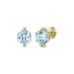 Hexagon-Cut Swiss Blue Topaz Solitaire Stud Earrings  10K Yellow Gold