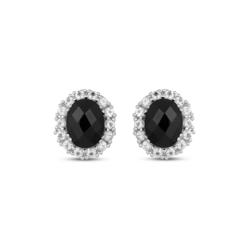 Main Image 2 of Oval-Cut Black Onyx & White Lab-Created Sapphire Stud Earrings Sterling Silver