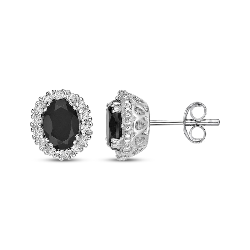 Main Image 3 of Oval-Cut Black Onyx & White Lab-Created Sapphire Stud Earrings Sterling Silver