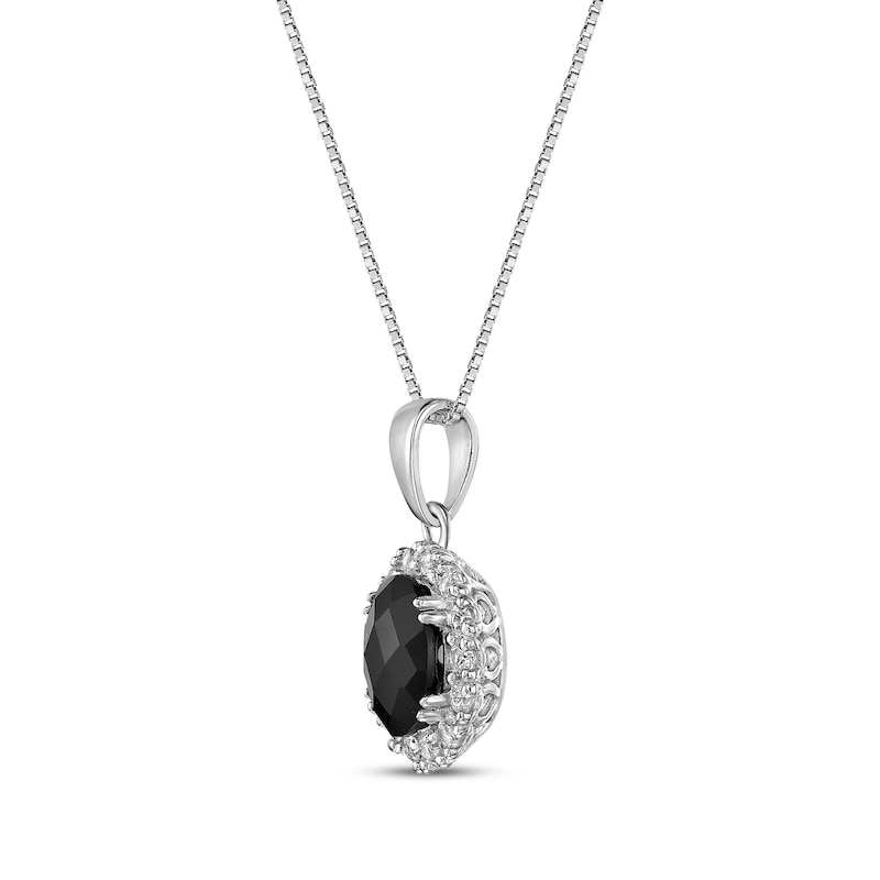 Main Image 2 of Oval-Cut Black Onyx & White Lab-Created Sapphire Necklace Sterling Silver 18&quot;