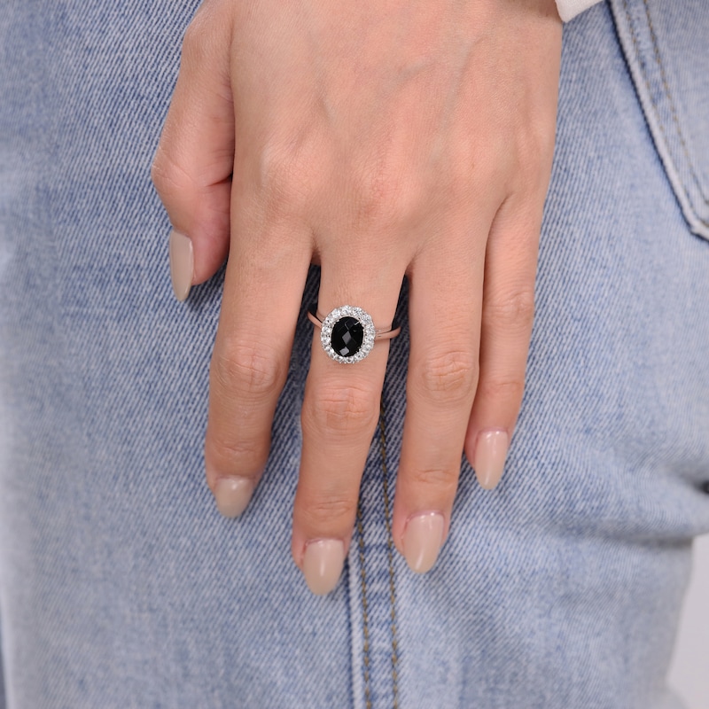 Main Image 5 of Oval-Cut Black Onyx & White Lab-Created Sapphire Ring Sterling Silver