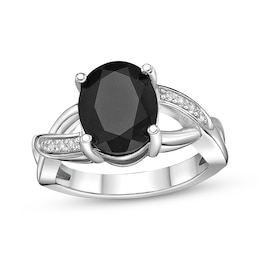 Oval-Cut Black Onyx & White Lab-Created Sapphire Ring Sterling Silver