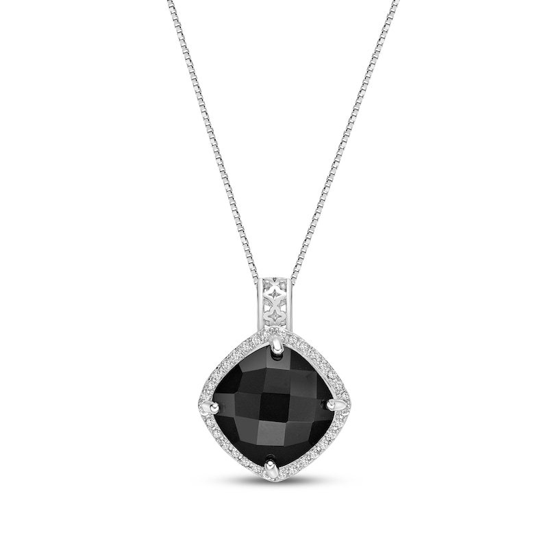 Cushion-Cut Black Onyx & White Lab-Created Sapphire Necklace Sterling ...