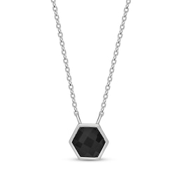 Hexagon-Cut Black Onyx Necklace Sterling Silver 18”