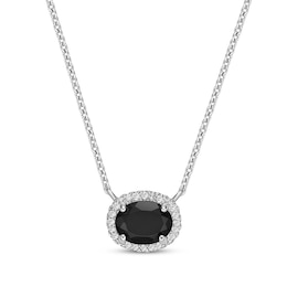 Oval-Cut Black Onyx & White Lab-Created Sapphire Necklace Sterling Silver 18&quot;