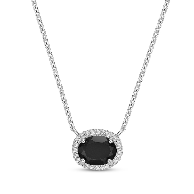 Main Image 1 of Oval-Cut Black Onyx & White Lab-Created Sapphire Necklace Sterling Silver 18&quot;