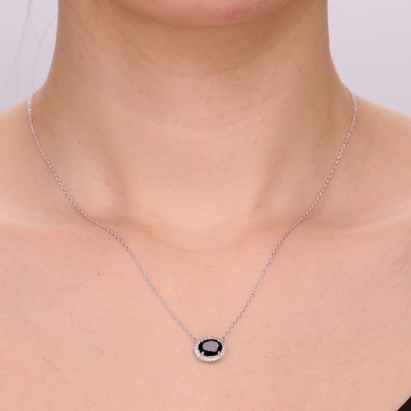 Main Image 5 of Oval-Cut Black Onyx & White Lab-Created Sapphire Necklace Sterling Silver 18&quot;