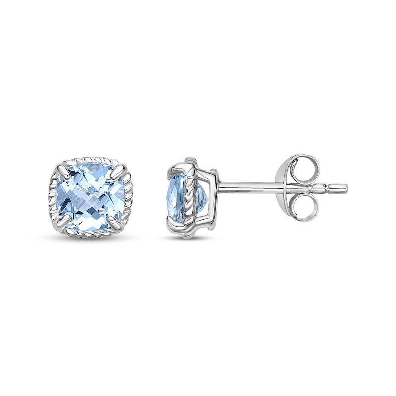 Main Image 3 of Cushion-Cut Swiss Blue Topaz Stud Earrings Sterling Silver