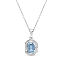 Rectangle-Cut Swiss Blue Topaz & White Lab-Created Sapphire Necklace Sterling Silver 18”