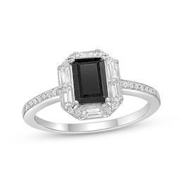 Rectangle-Cut Black Onyx & White Lab-Created Sapphire Ring Sterling Silver