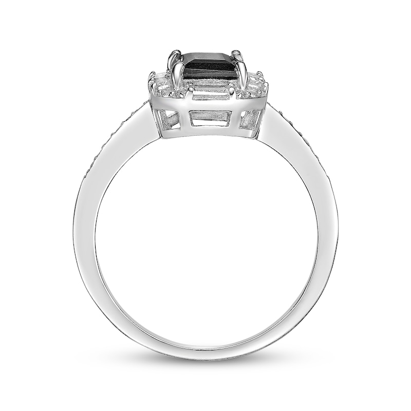 Main Image 3 of Rectangle-Cut Black Onyx & White Lab-Created Sapphire Ring Sterling Silver