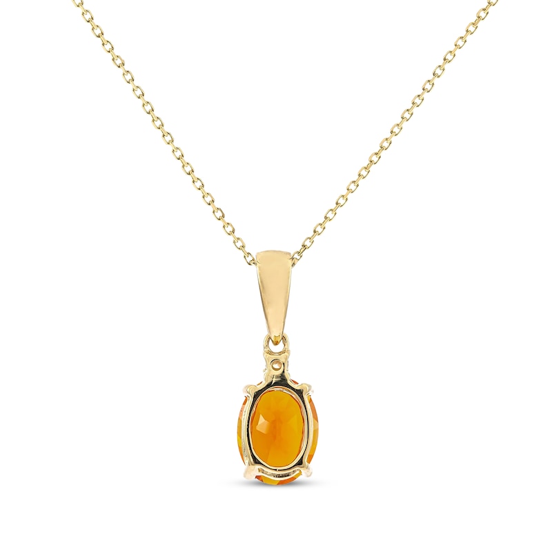 Oval-Cut Mexican Fire Opal & Diamond Accent Necklace 10K Yellow Gold 18”