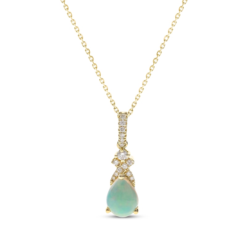 Main Image 1 of Pear-Shaped Opal & Round-Cut Diamond Necklace 1/10 ct tw 10K Yellow Gold 18”