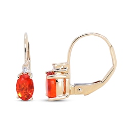 Oval-Cut Mexican Fire Opal & Diamond Accent Drop Earrings 10K Yellow Gold
