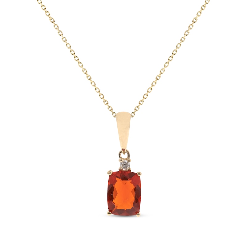 Main Image 1 of Cushion-Cut Mexican Fire Opal & Diamond Accent Necklace 10K Yellow Gold 18”