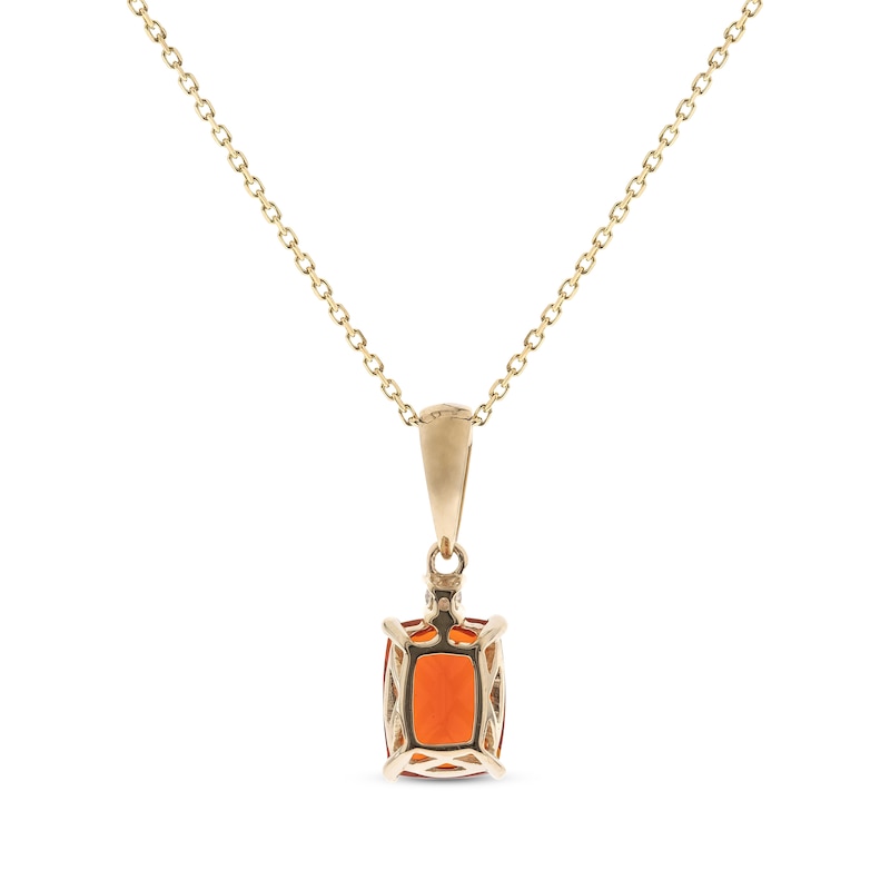 Main Image 2 of Cushion-Cut Mexican Fire Opal & Diamond Accent Necklace 10K Yellow Gold 18”