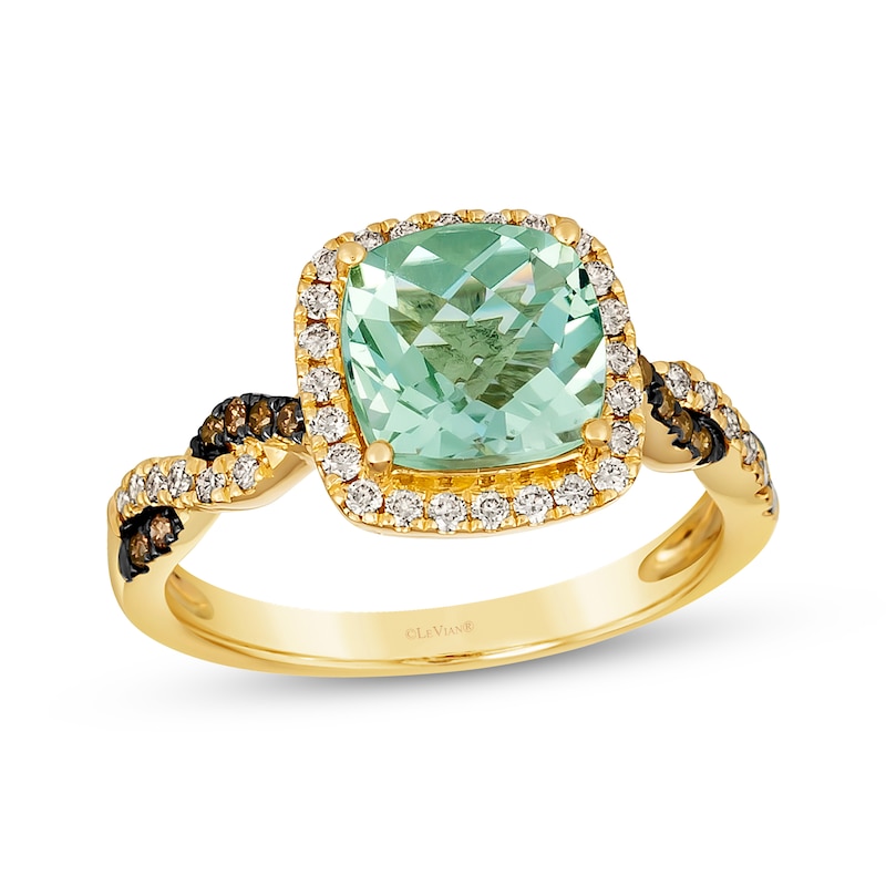 Main Image 1 of Le Vian Chocolate Twist Green Quartz Ring 1/3 ct tw Diamonds 14K Honey Gold