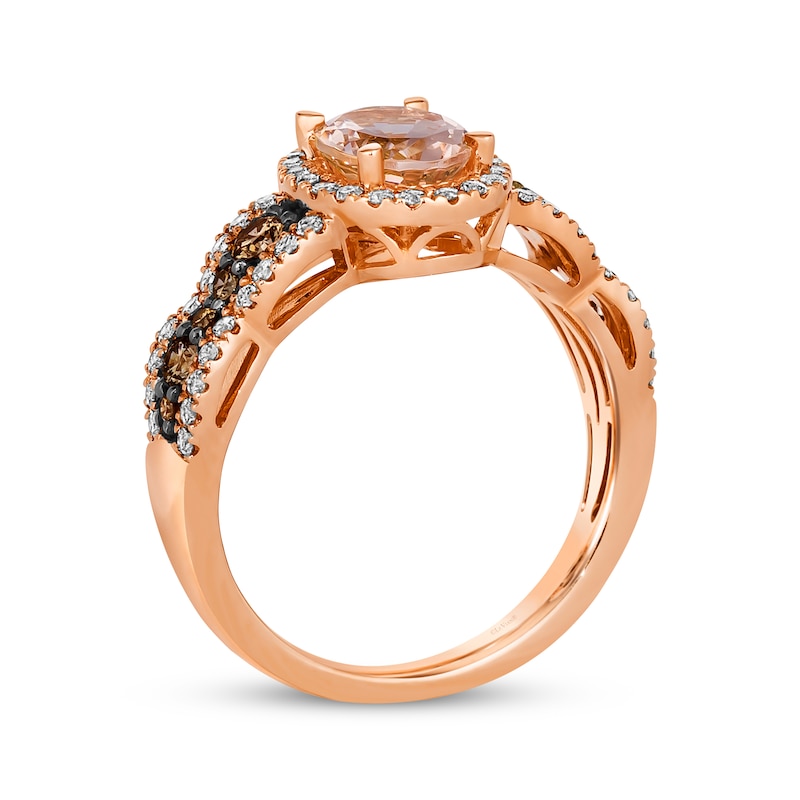 Main Image 3 of Le Vian Chocolate Waterfall Round-Cut Morganite Ring 3/4 ct tw Diamonds 14K Strawberry Gold