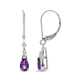 Pear-Shaped Amethyst & Round-Cut Diamond Drop Earrings 1/20 ct tw 10K White Gold