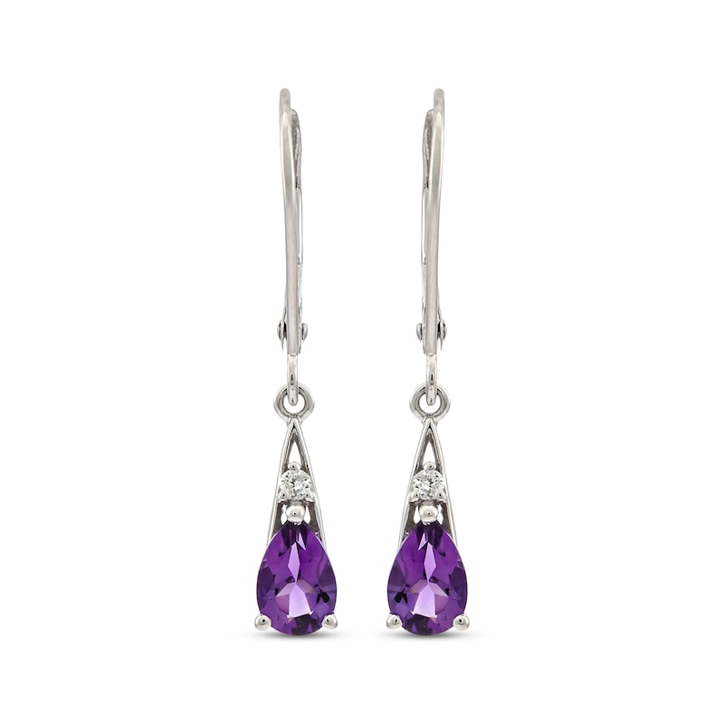 Main Image 2 of Pear-Shaped Amethyst & Round-Cut Diamond Drop Earrings 1/20 ct tw 10K White Gold