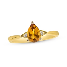 Pear-Shaped Citrine & Round-Cut Diamond Ring 1/20 ct tw 10K Yellow Gold