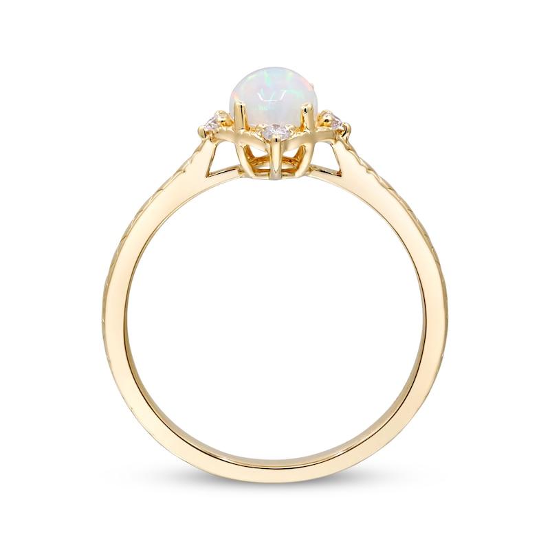 Oval-Cut Opal & Round-Cut Diamond Ring 1/20 ct tw 10K Yellow Gold | Kay
