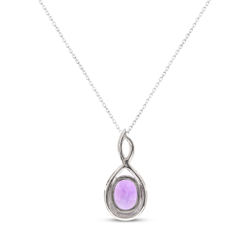 Main Image 2 of Oval-Cut Amethyst & Round-Cut Diamond Necklace 1/6 ct tw Sterling Silver 18”