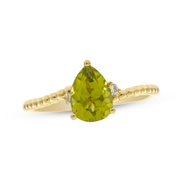 Pear-Shaped Peridot & Round-Cut Diamond Bypass Ring 1/20 ct tw 10K Yellow Gold