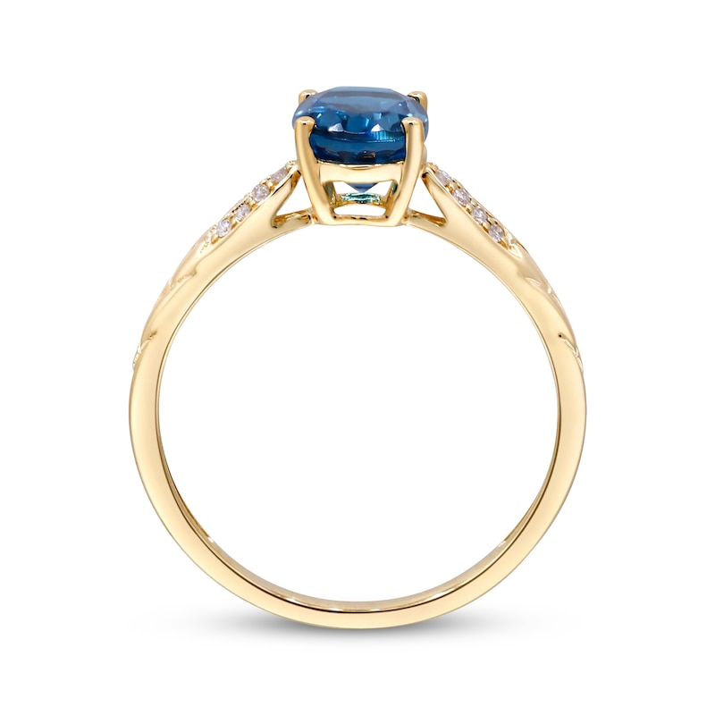 Main Image 2 of Oval-Cut London Blue Topaz & Round-Cut Diamond Ring 1/20 ct tw 10K Yellow Gold