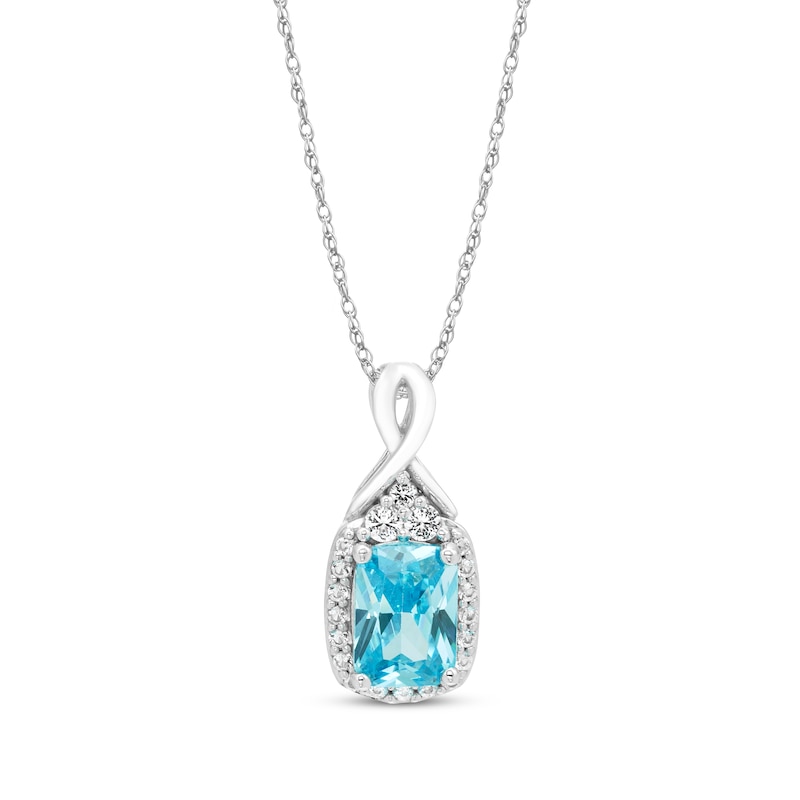 Main Image 1 of Octagon-Cut Swiss Blue Topaz & White Topaz Necklace Sterling Silver 18&quot;