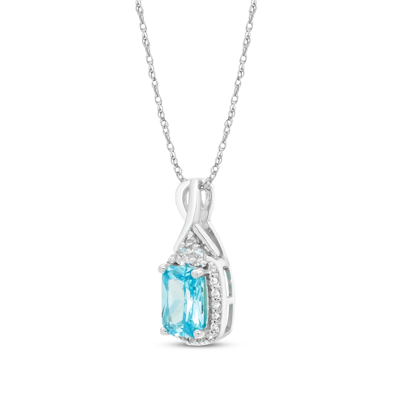 Main Image 2 of Octagon-Cut Swiss Blue Topaz & White Topaz Necklace Sterling Silver 18&quot;